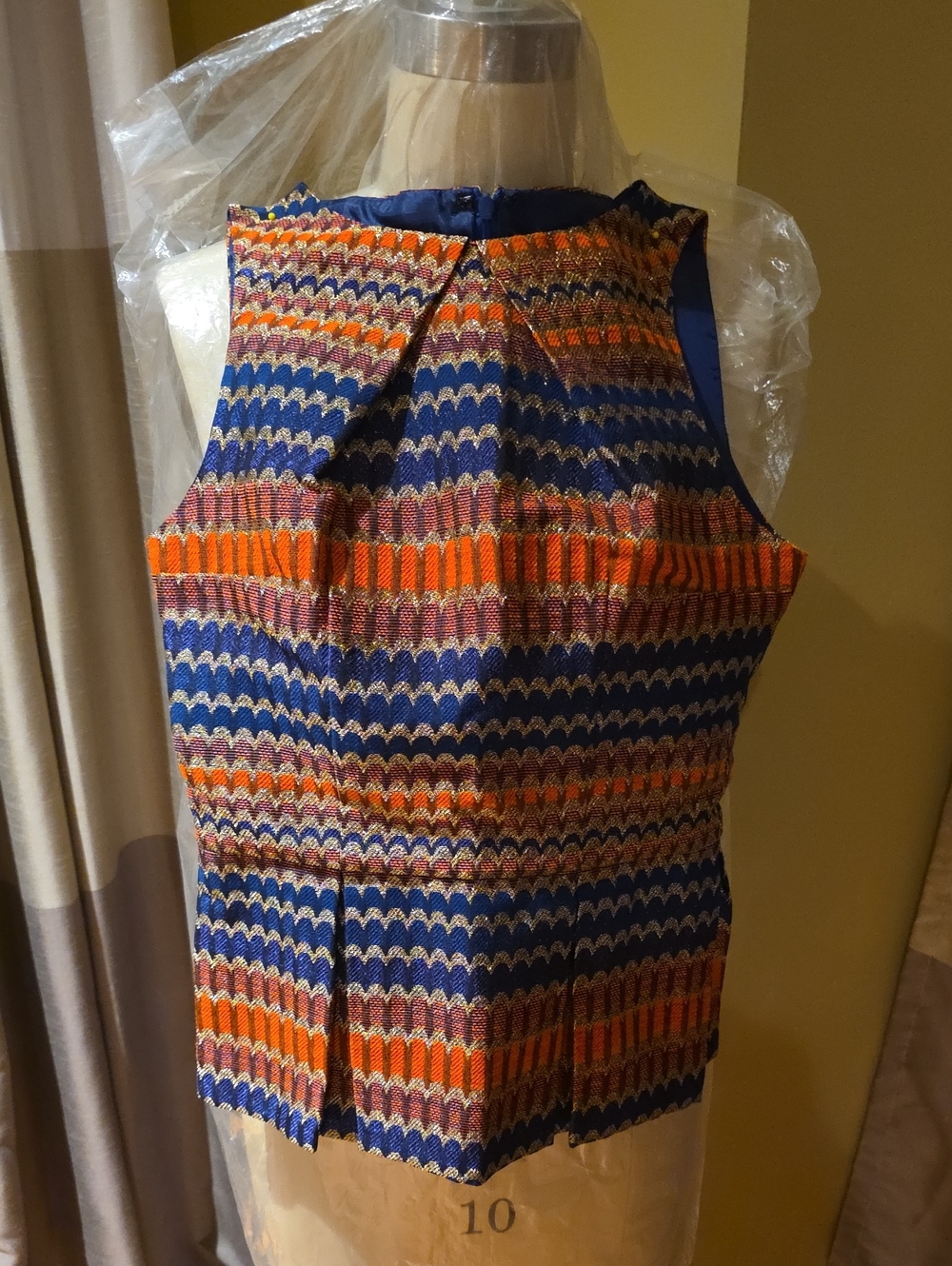 Britt Ryan Colorful Zigzag Knit Shell Top - Blue & Orange Sz 2